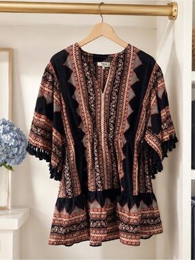 Sea New York navy and red Printed V-Neck Tunic dress medium